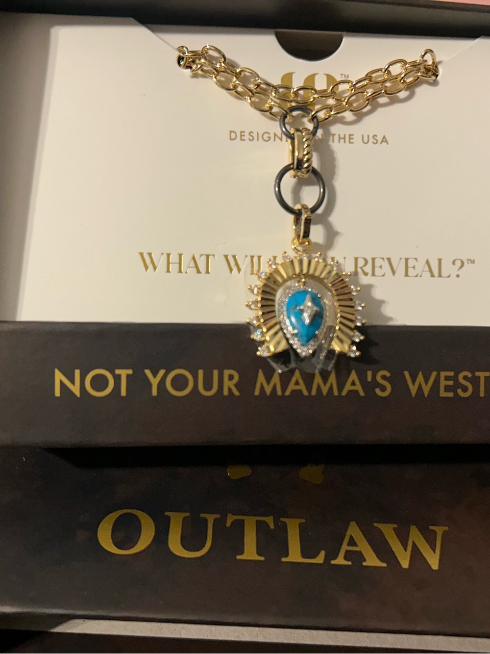 Outlaw Gold-Tone Sunburst Necklace with Turquoise Accent